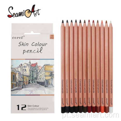 12 colorido de tons de pele lápis de cor de madeira
